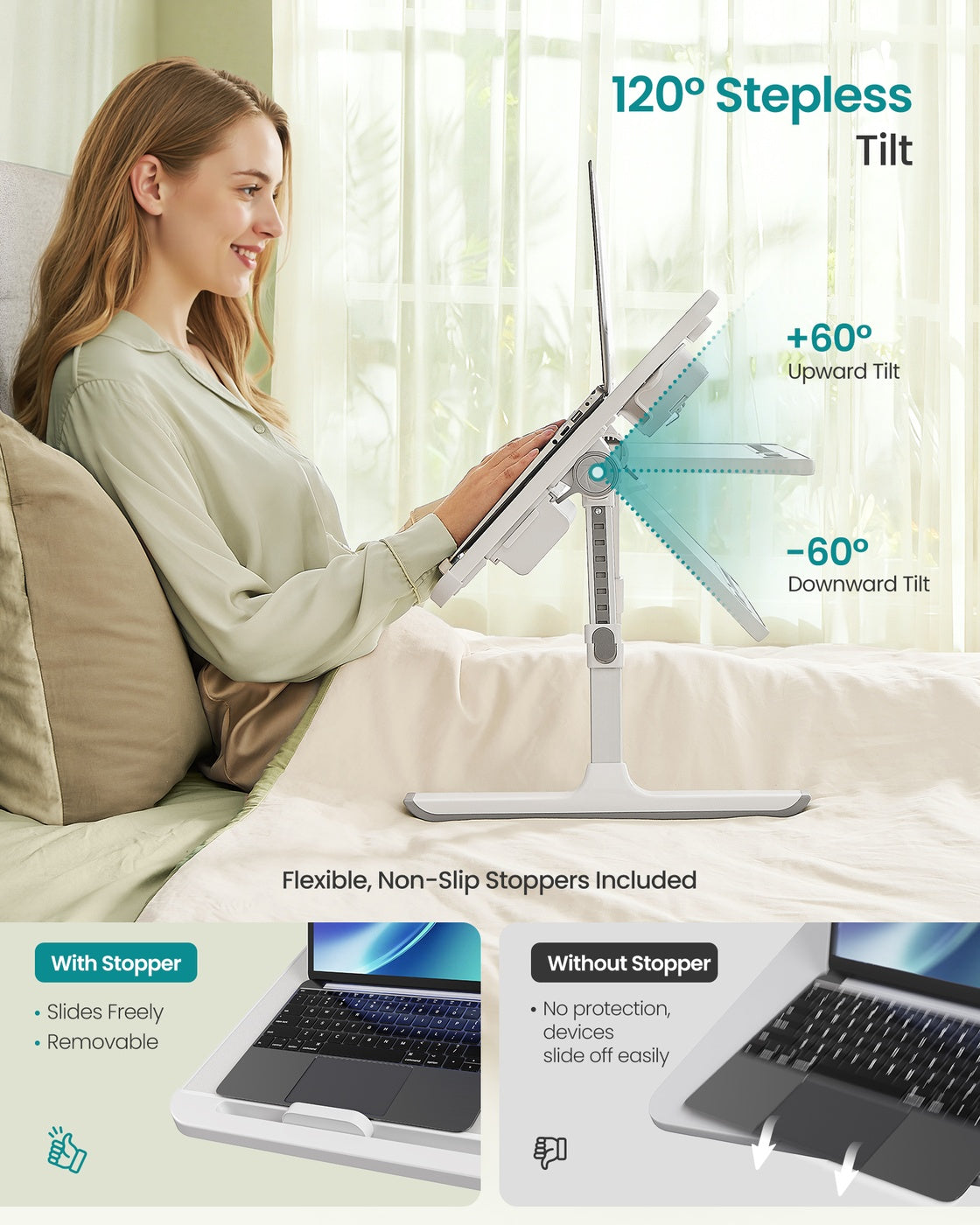 Foldable bed laptop desk with adjustable tilt and cup holder - image 11