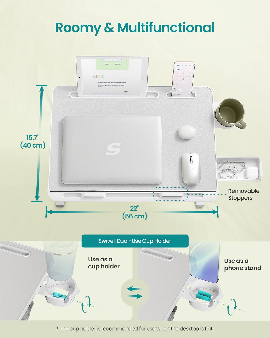 Foldable bed laptop desk with adjustable tilt and cup holder - image 14