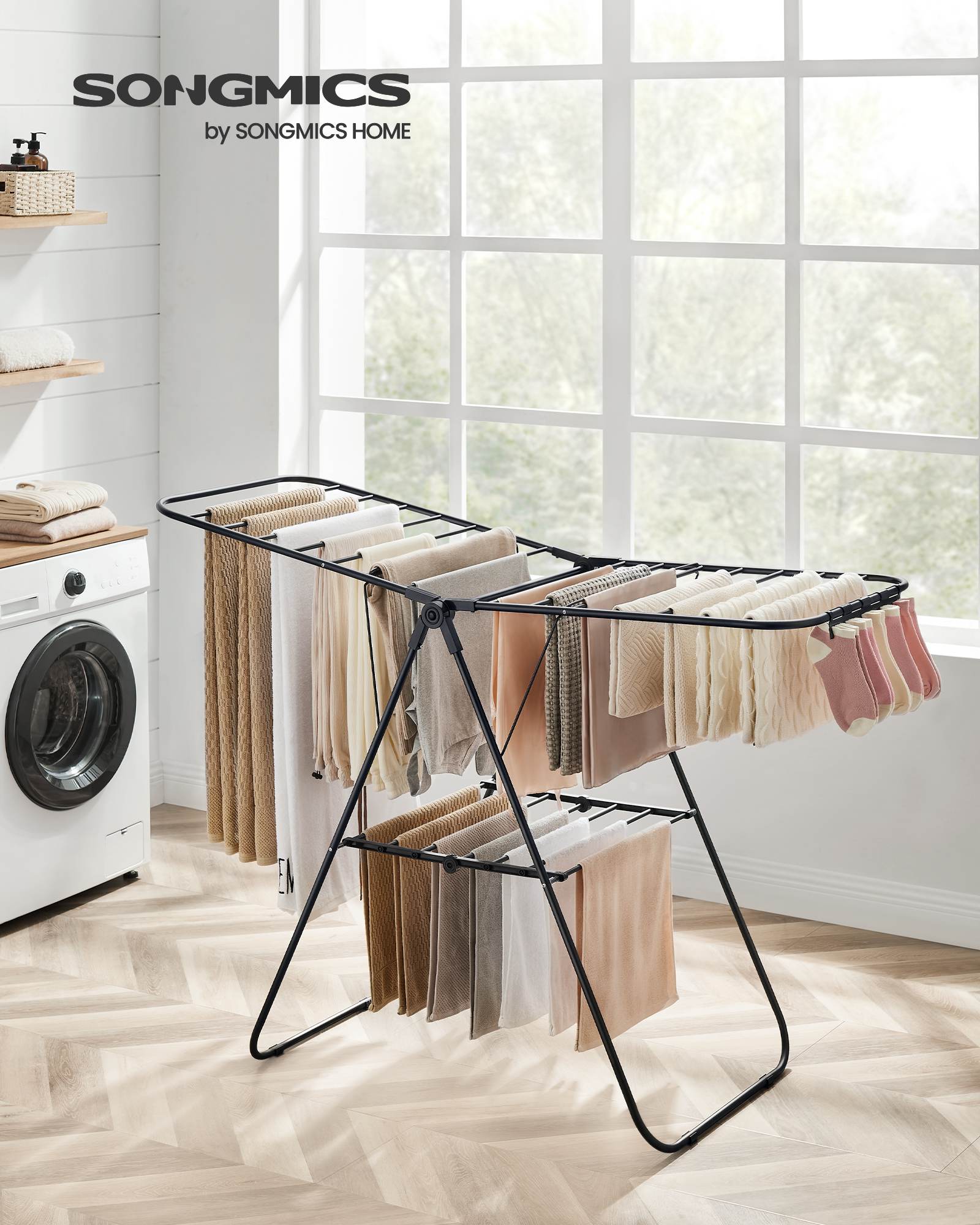 Clothes Drying Rack with Sock Clips - HWLEXTRA 