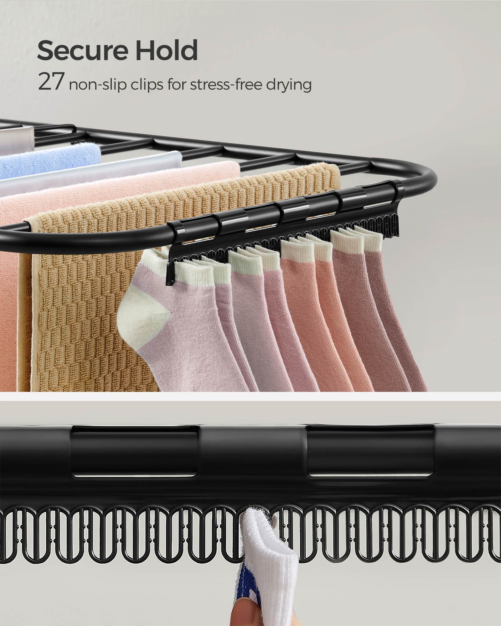 Clothes Drying Rack with Sock Clips - HWLEXTRA 