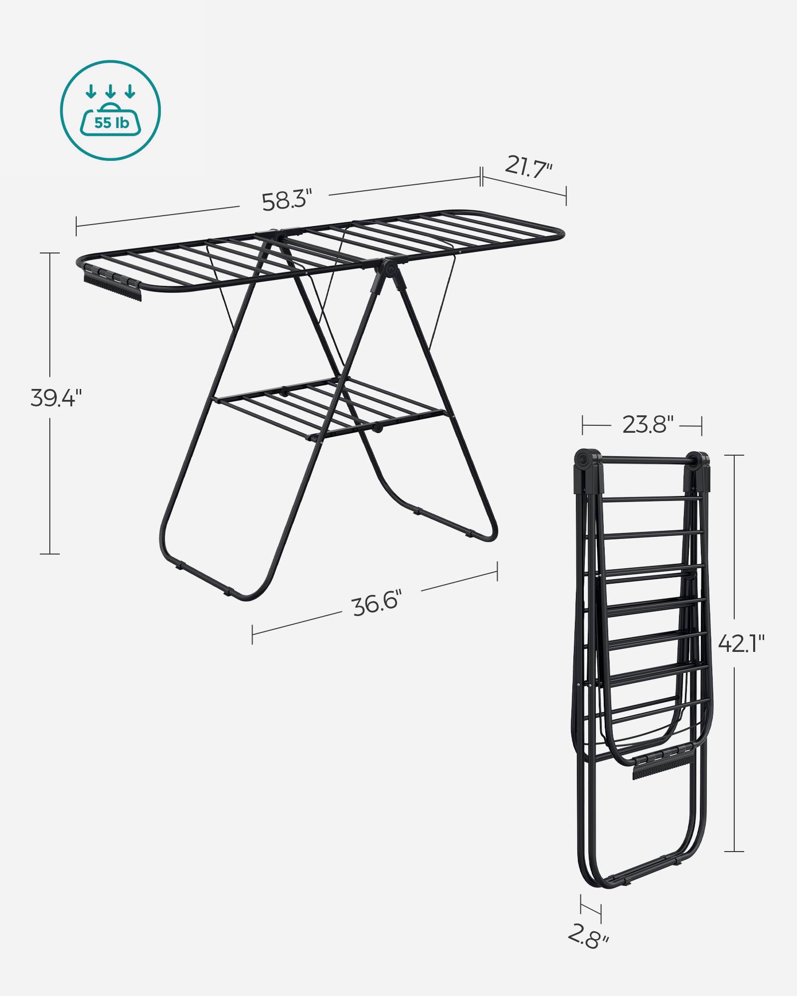Clothes Drying Rack with Sock Clips - HWLEXTRA 