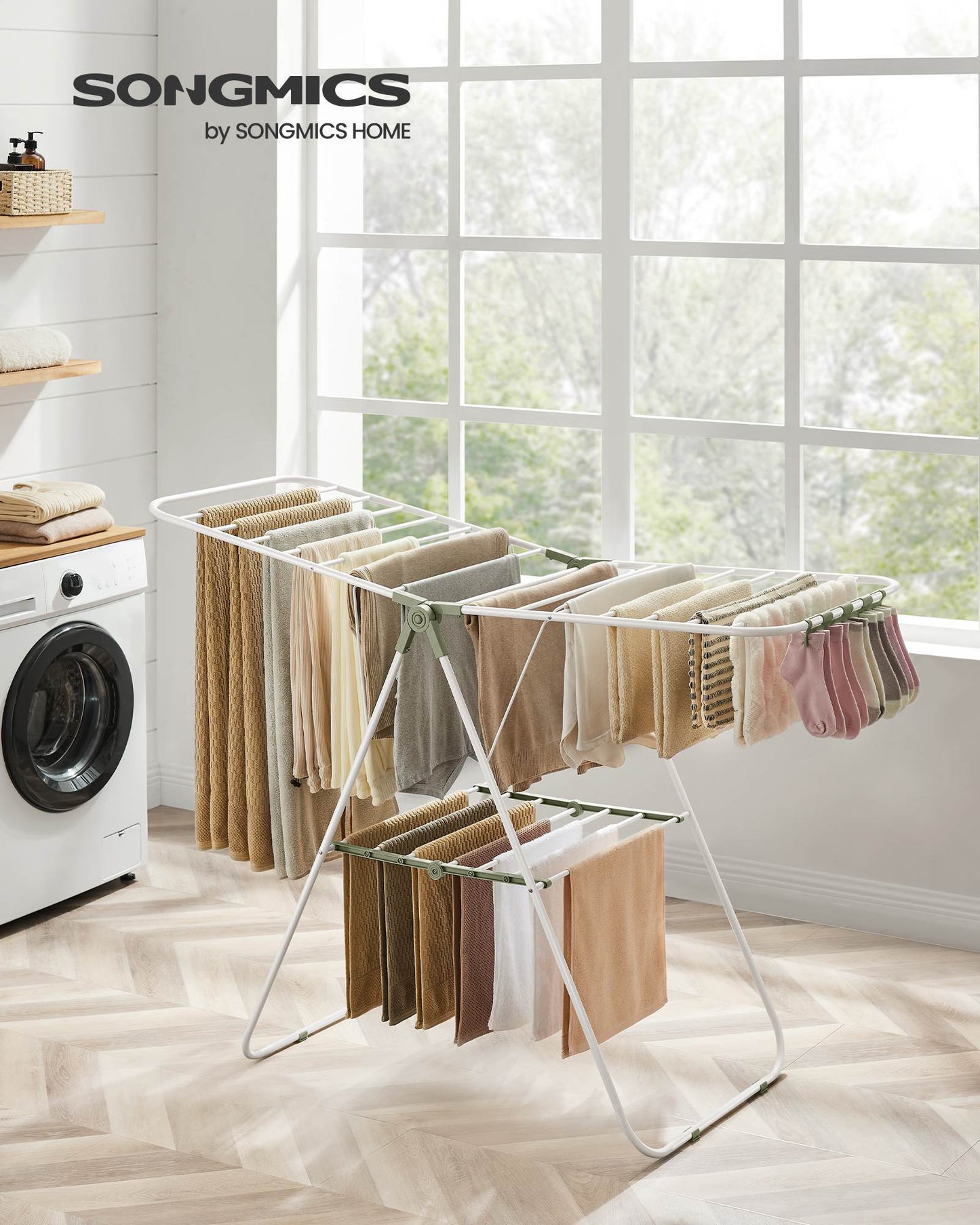 Clothes Drying Rack with Sock Clips - HWLEXTRA 