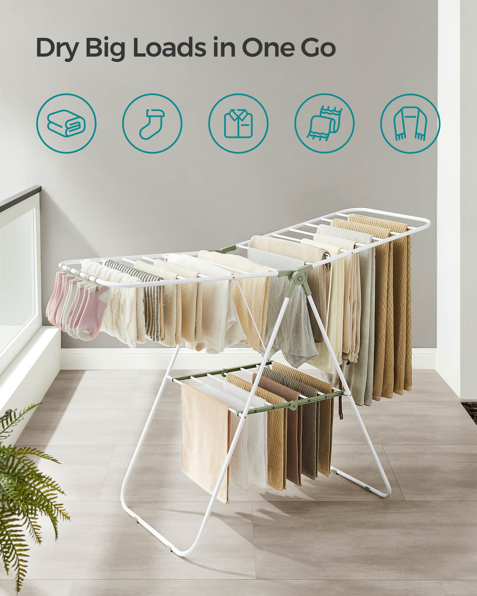 Clothes Drying Rack with Sock Clips - HWLEXTRA 