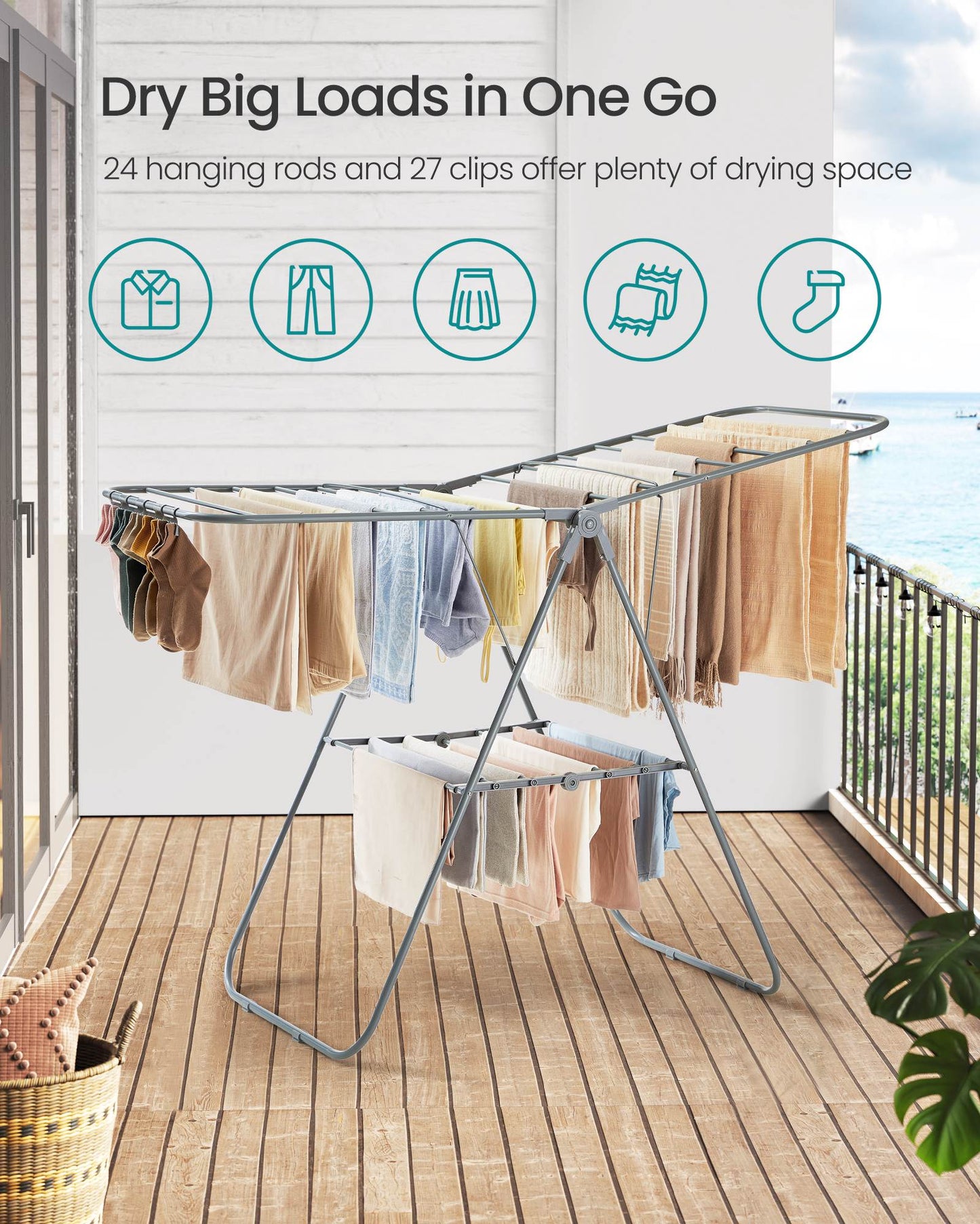 Clothes Drying Rack with Sock Clips - HWLEXTRA 