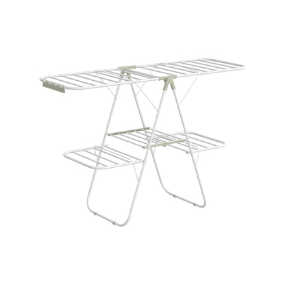 Foldable 2-Level Clothes Drying Rack with Height-Adjustable Wings