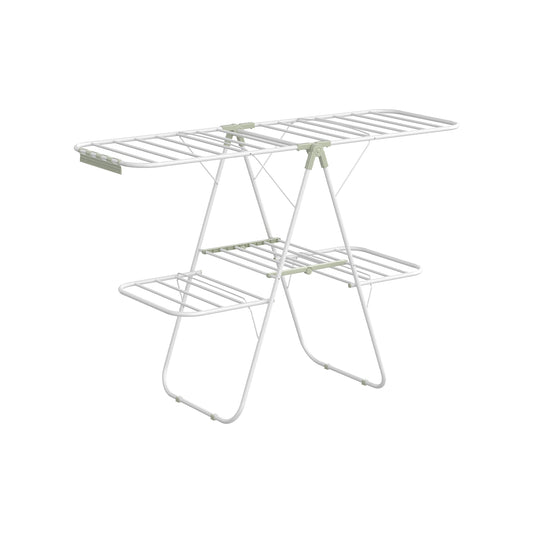 Foldable 2-Level Clothes Drying Rack with Height-Adjustable Wings