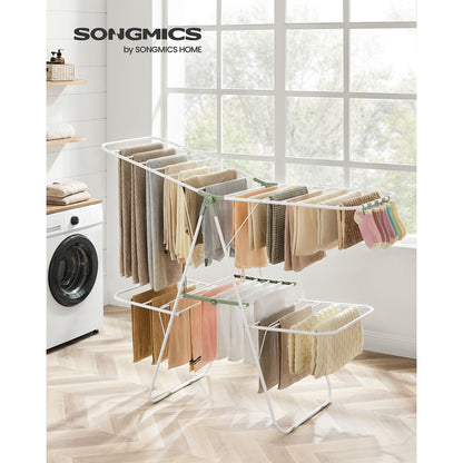 Foldable 2-Level Clothes Drying Rack with Height-Adjustable Wings