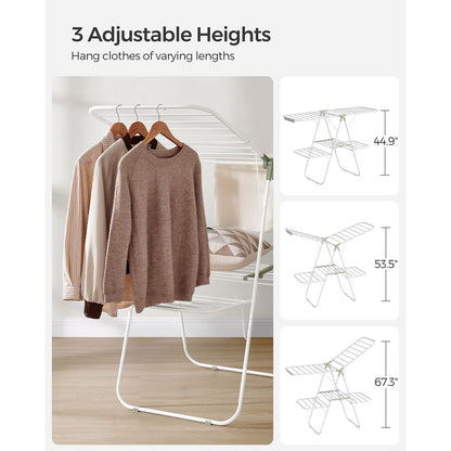 Foldable 2-Level Clothes Drying Rack with Height-Adjustable Wings