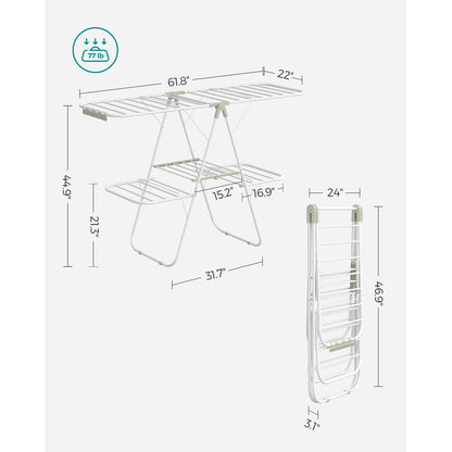 Foldable 2-Level Clothes Drying Rack with Height-Adjustable Wings