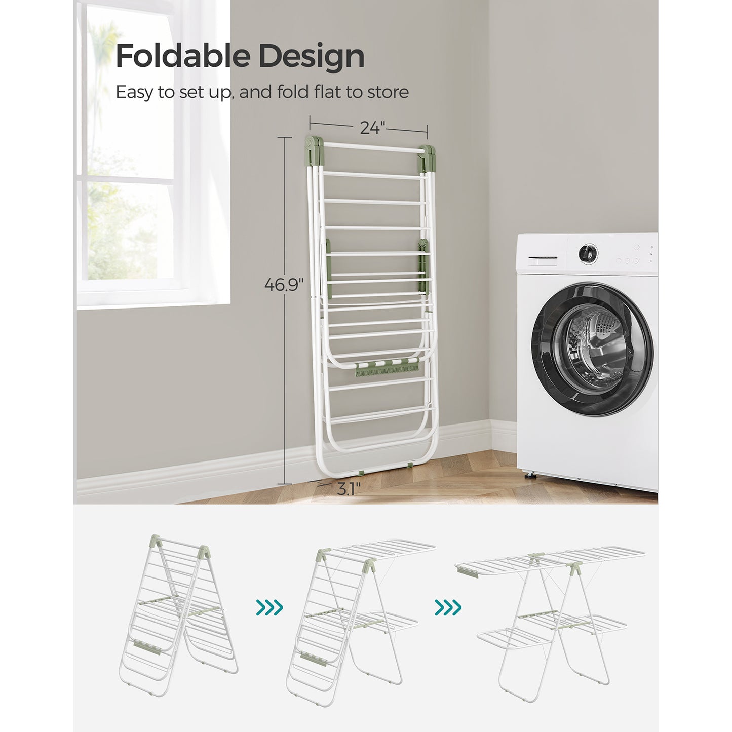 Foldable 2-Level Clothes Drying Rack with Height-Adjustable Wings