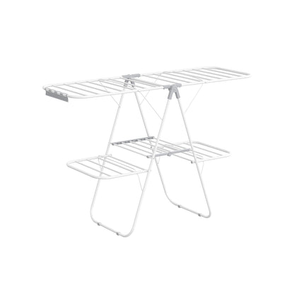 Foldable 2-Level Clothes Drying Rack with Height-Adjustable Wings