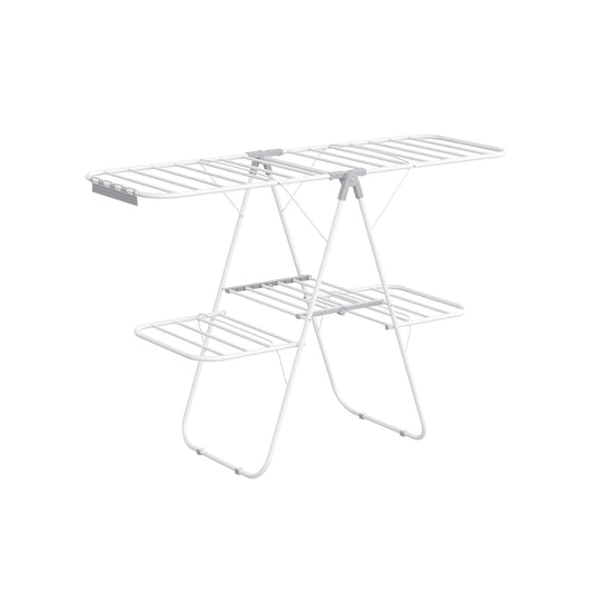 Foldable 2-Level Clothes Drying Rack with Height-Adjustable Wings