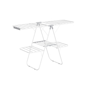 Foldable 2-Level Clothes Drying Rack with Height-Adjustable Wings