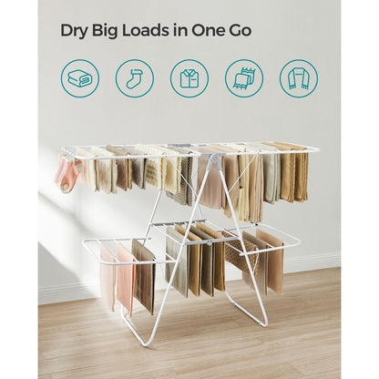 Foldable 2-Level Clothes Drying Rack with Height-Adjustable Wings