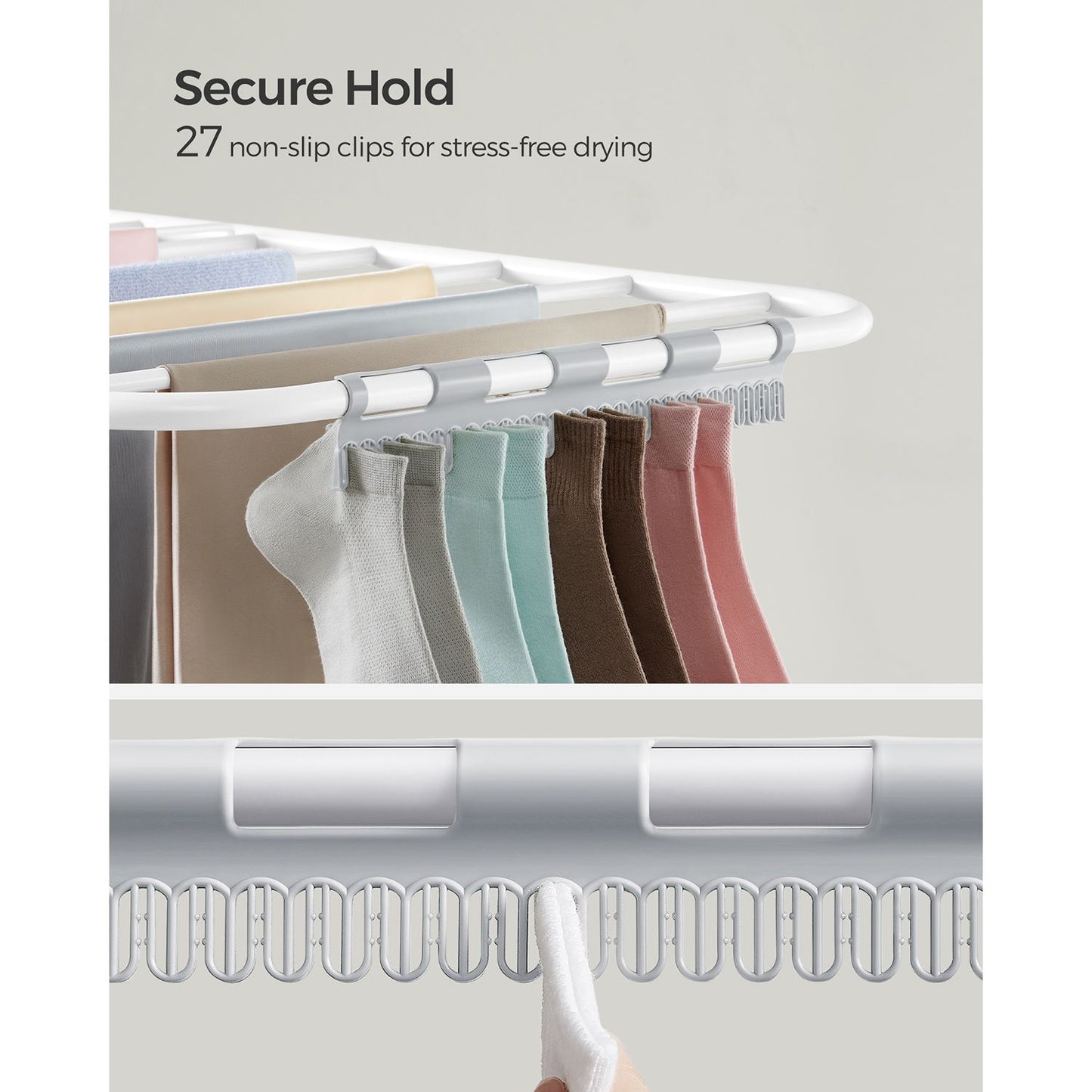 Foldable 2-Level Clothes Drying Rack with Height-Adjustable Wings