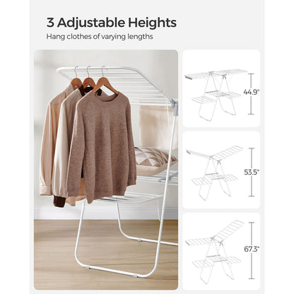 Foldable 2-Level Clothes Drying Rack with Height-Adjustable Wings
