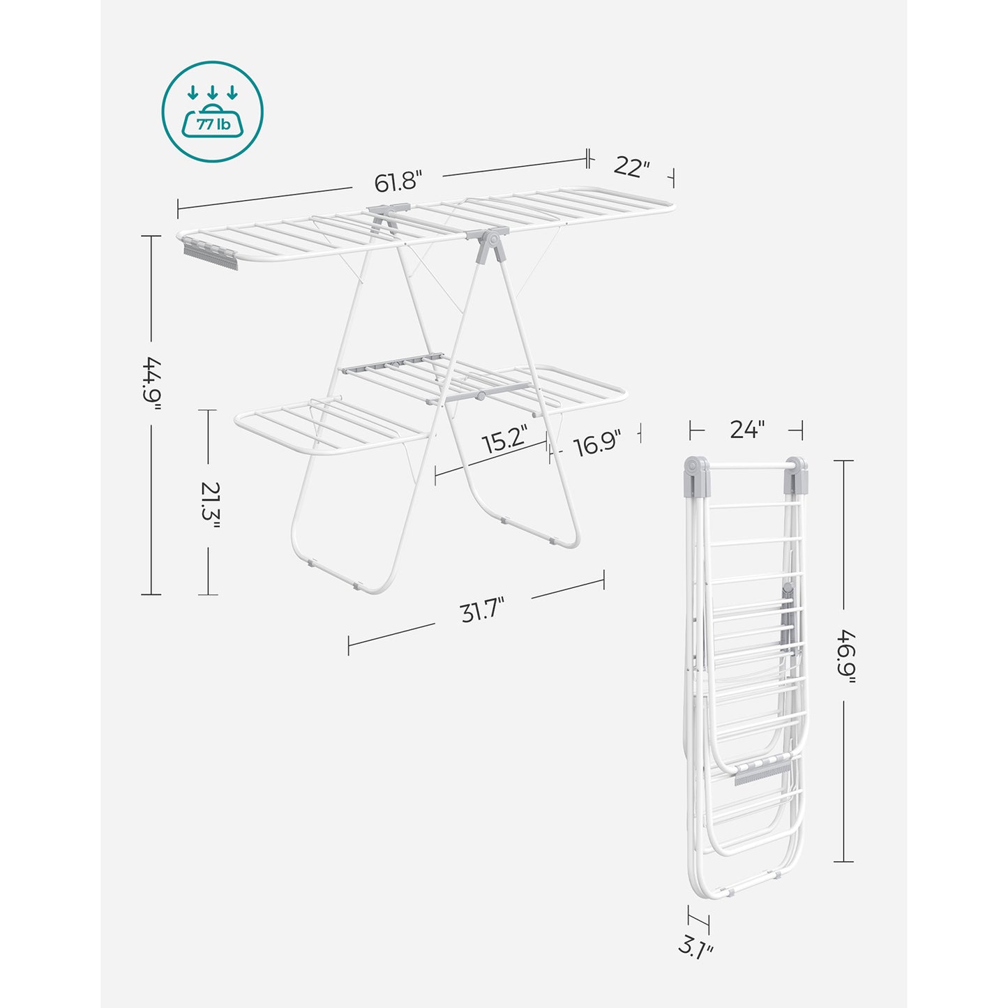 Foldable 2-Level Clothes Drying Rack with Height-Adjustable Wings