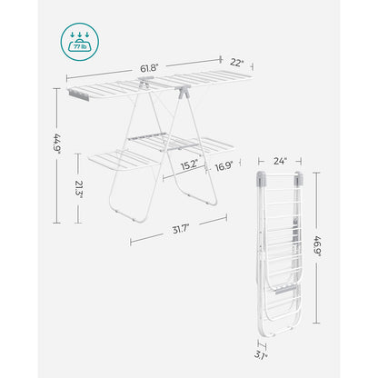 Foldable 2-Level Clothes Drying Rack with Height-Adjustable Wings