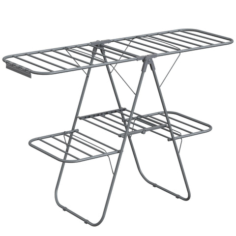 Clothes Drying Rack, Foldable 2-Level Laundry Drying Rack, Gray