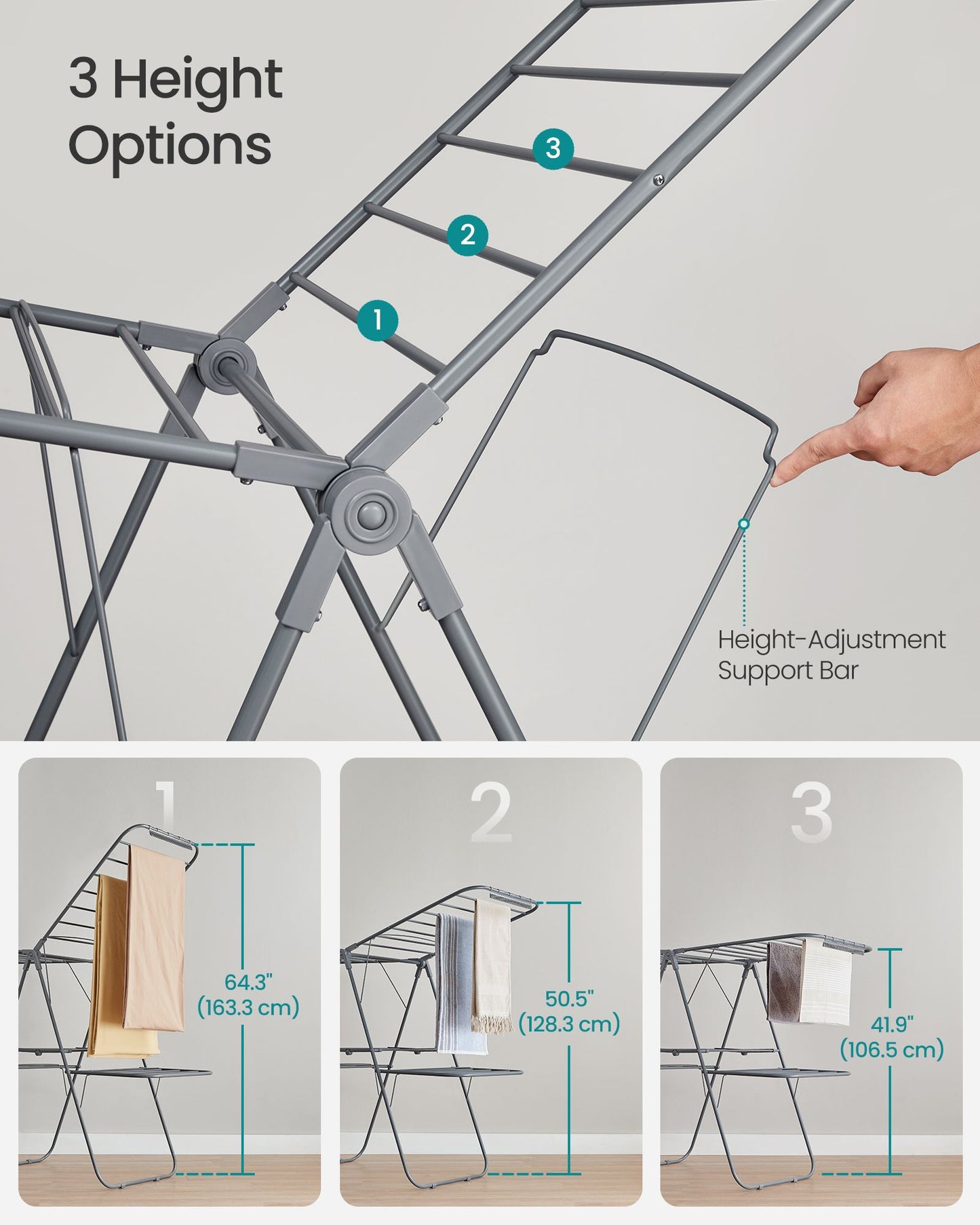 Clothes Drying Rack, Foldable 2-Level Laundry Drying Rack, Gray