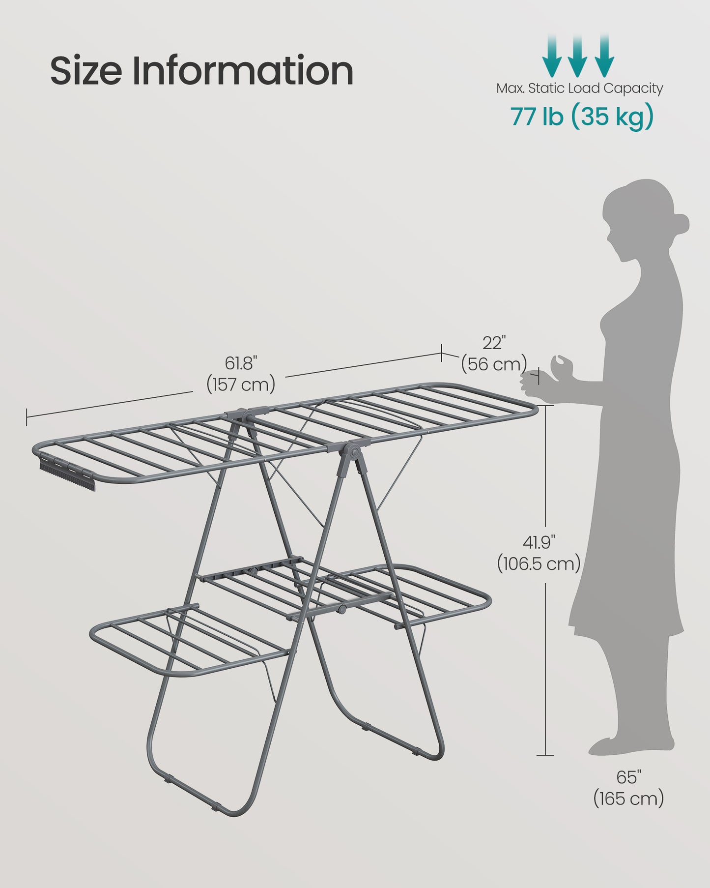 Clothes Drying Rack, Foldable 2-Level Laundry Drying Rack, Gray