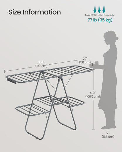 Clothes Drying Rack, Foldable 2-Level Laundry Drying Rack, Gray