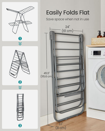 Clothes Drying Rack, Foldable 2-Level Laundry Drying Rack, Gray