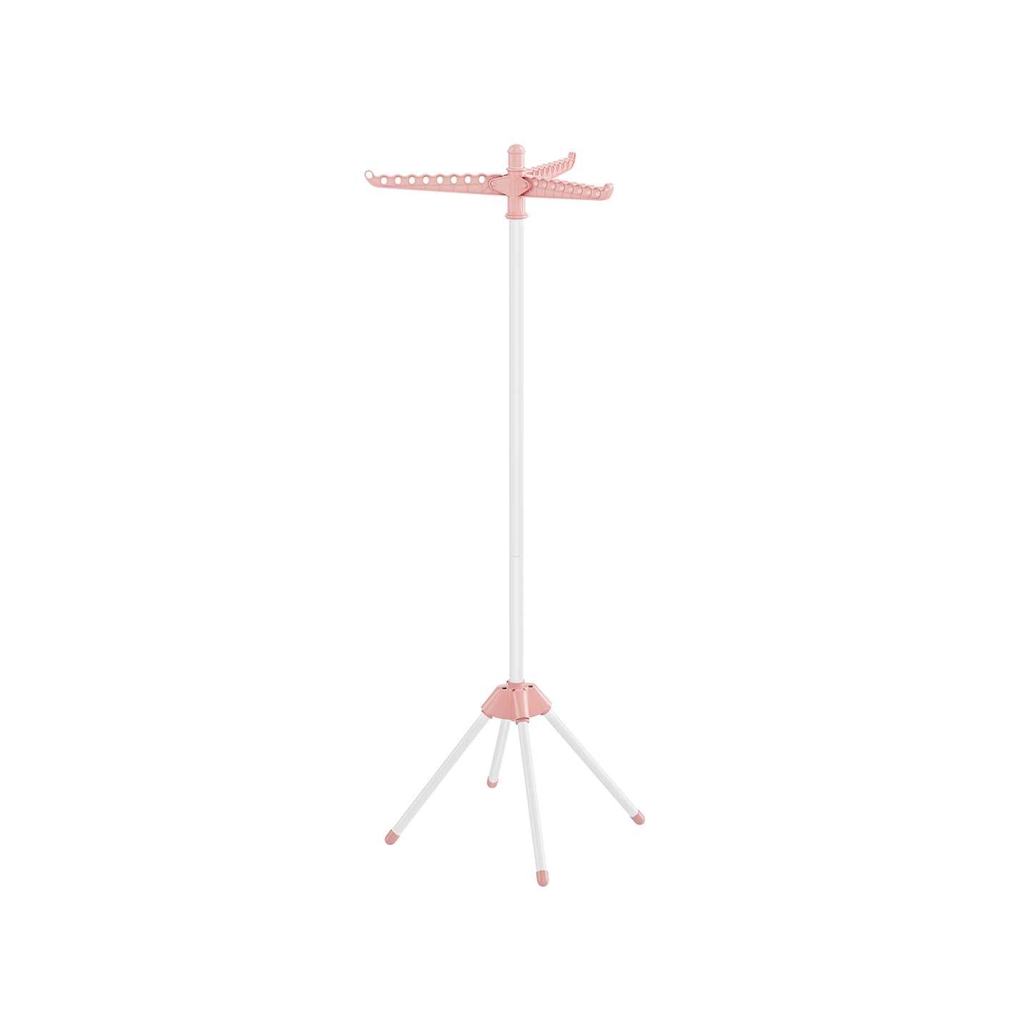 Pink and white folding clothes drying rack