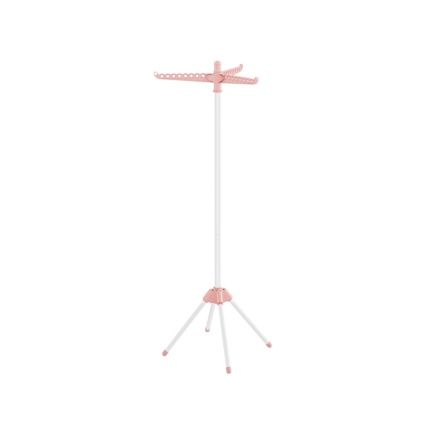 Pink and white folding clothes drying rack