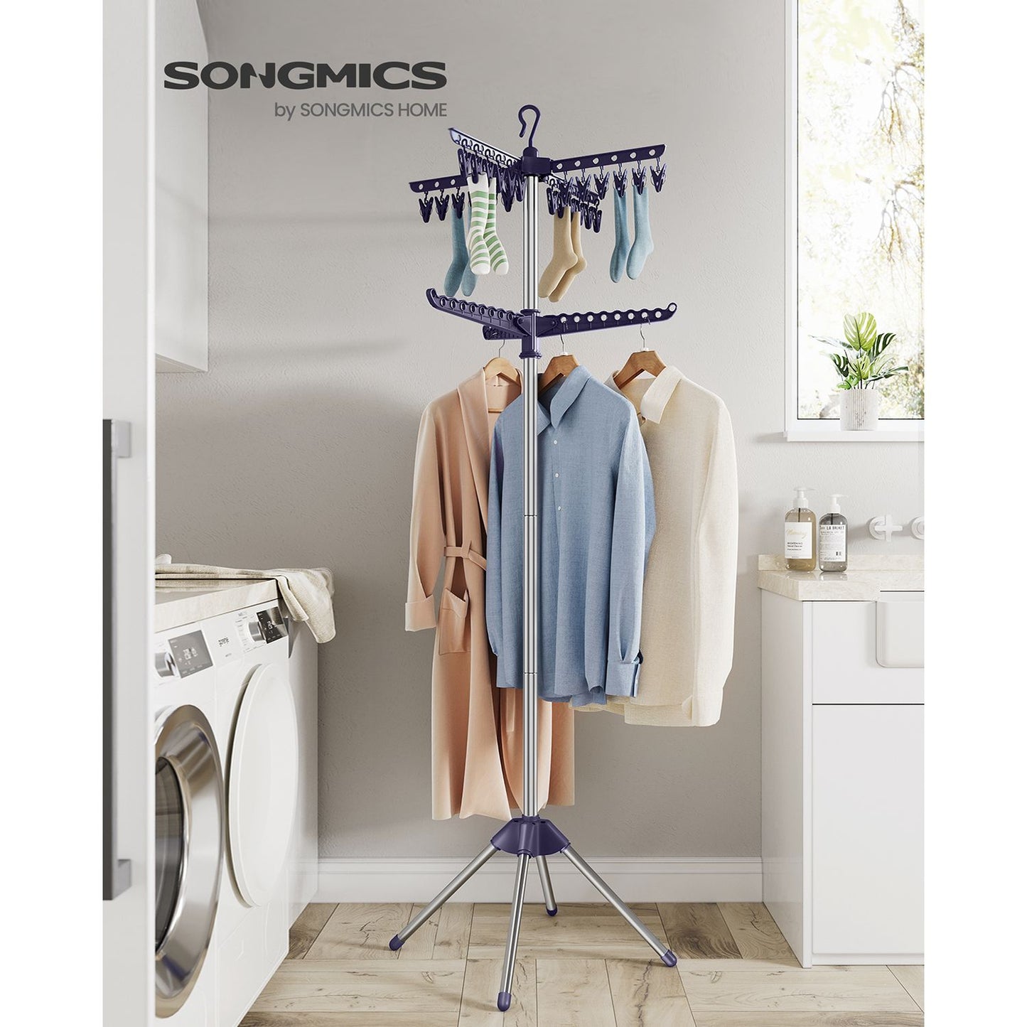 2-Tier Clothes Drying Rack Blue and Silver