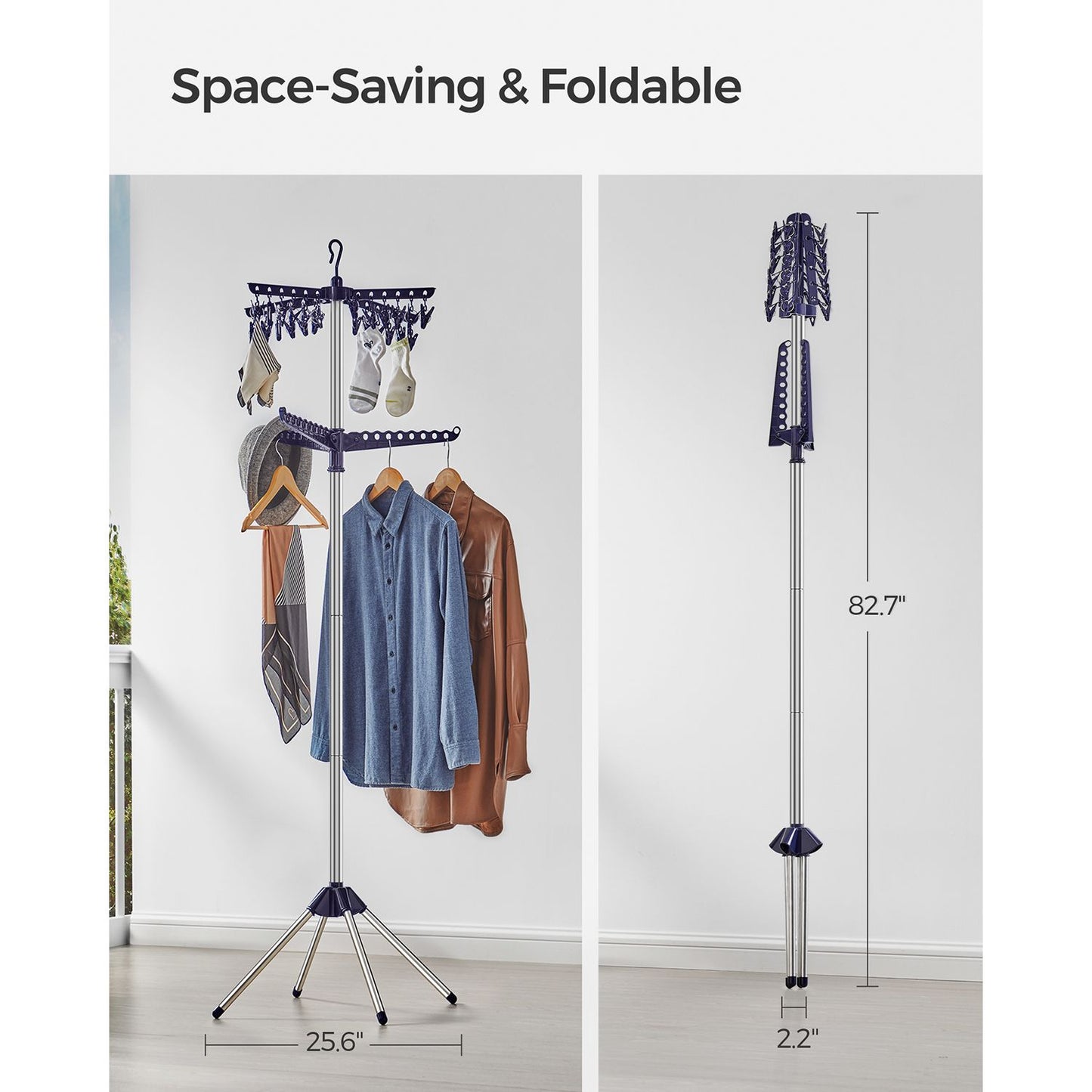 2-Tier Clothes Drying Rack Blue and Silver