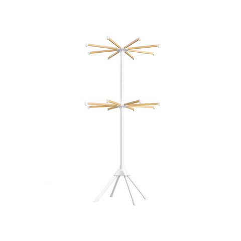 Clothes Drying Rack 2-Tier, with Bamboo Hanging Rods, White and Natural