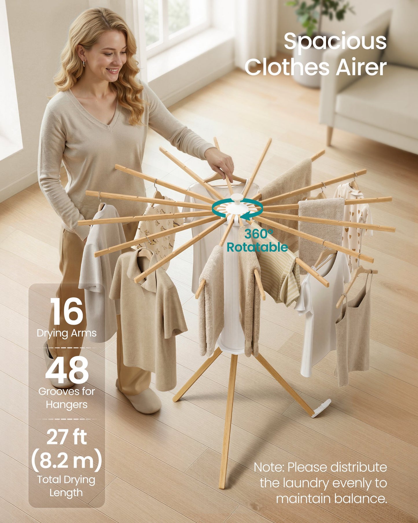 Foldable Rotary Laundry Drying Rack for Indoor & Outdoor Use with 16 Pull-Out Arms - image 3
