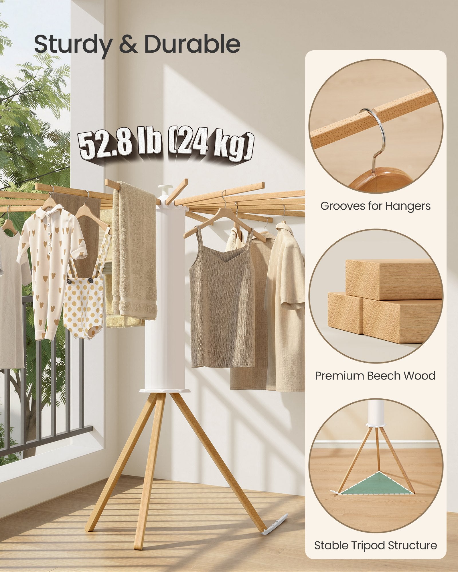 Foldable Rotary Laundry Drying Rack for Indoor & Outdoor Use with 16 Pull-Out Arms - image 4