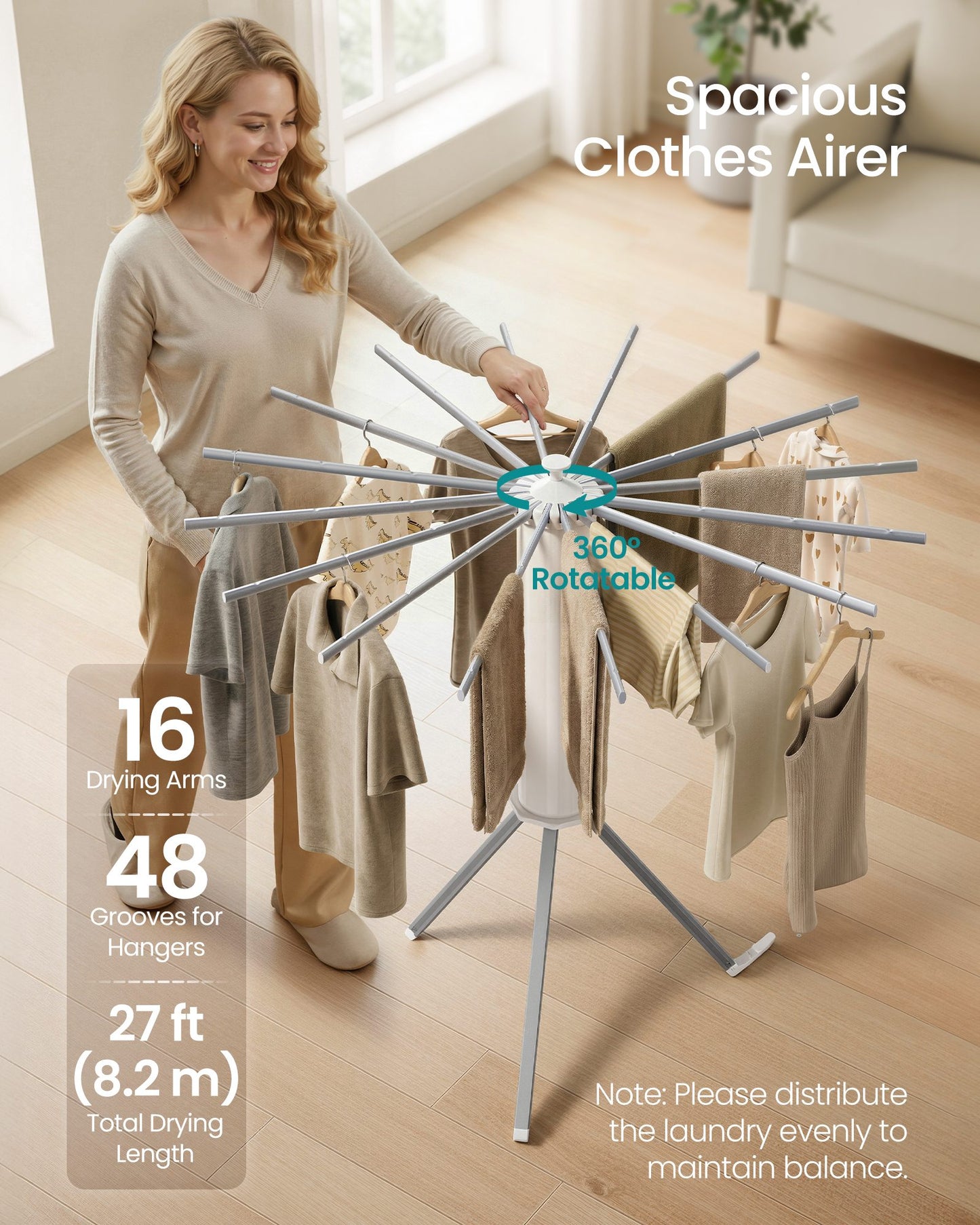 Foldable Rotary Laundry Drying Rack for Indoor & Outdoor Use with 16 Pull-Out Arms - image 9
