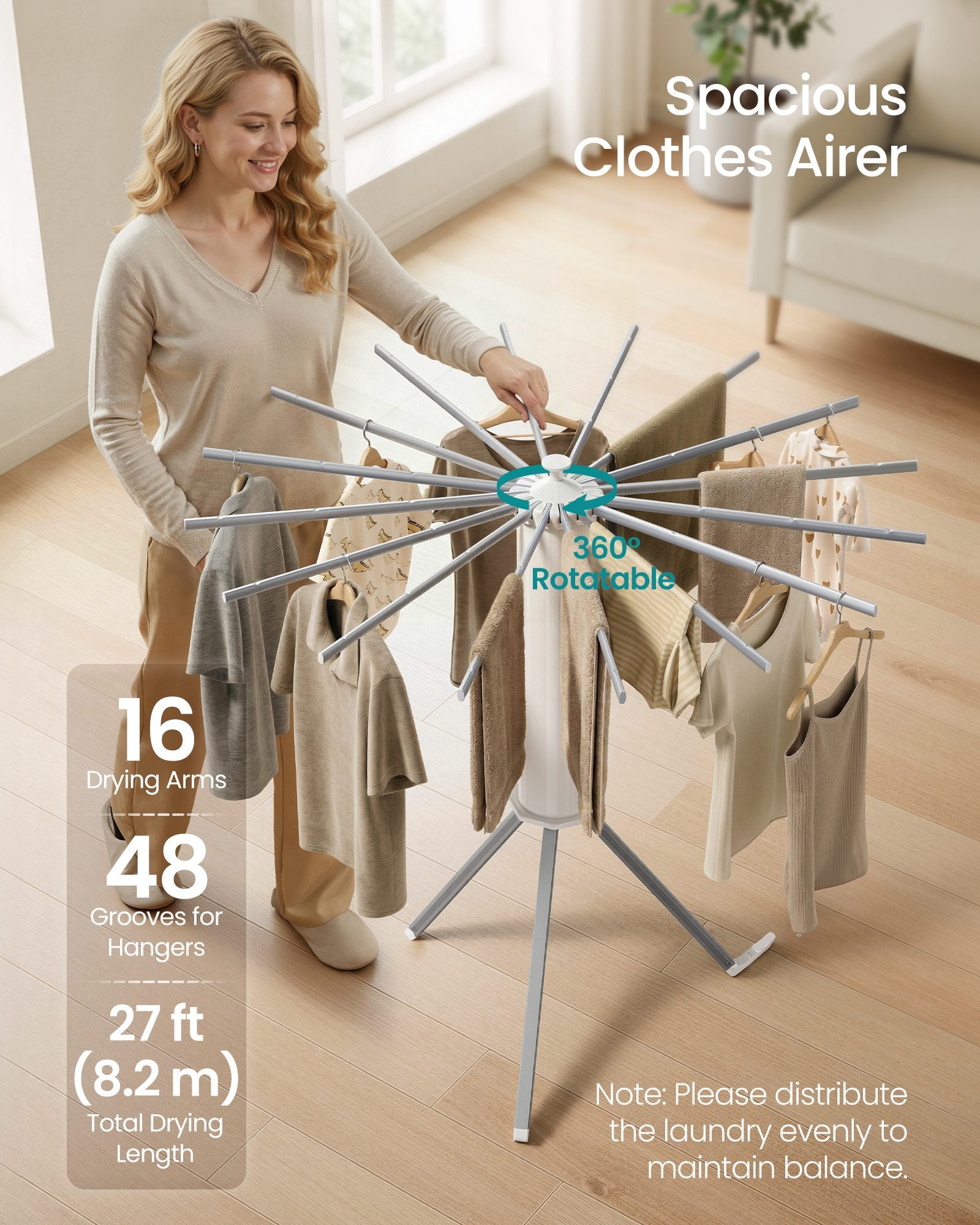 Foldable Rotary Laundry Drying Rack for Indoor & Outdoor Use with 16 Pull-Out Arms - image 9