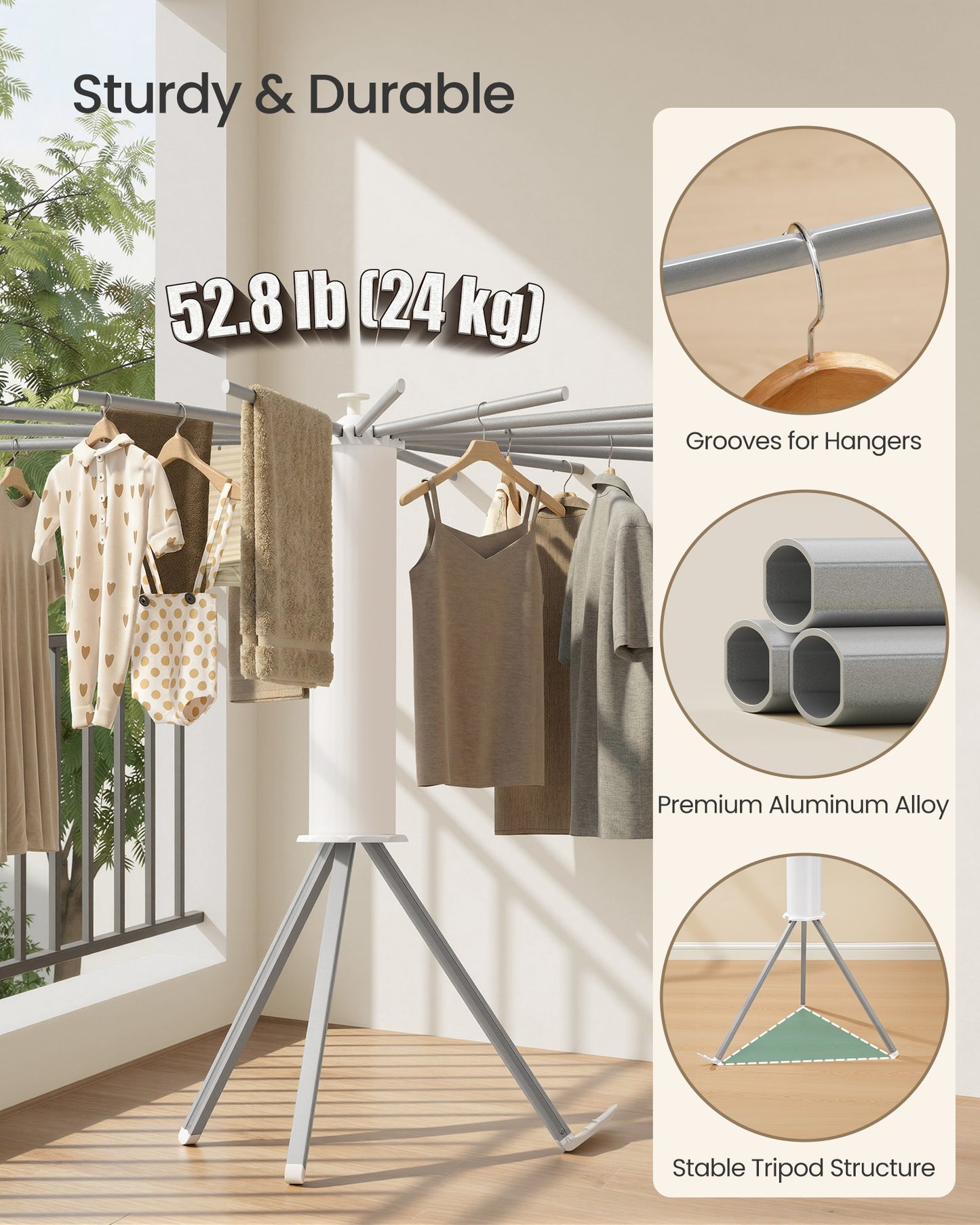 Foldable Rotary Laundry Drying Rack for Indoor & Outdoor Use with 16 Pull-Out Arms - image 10