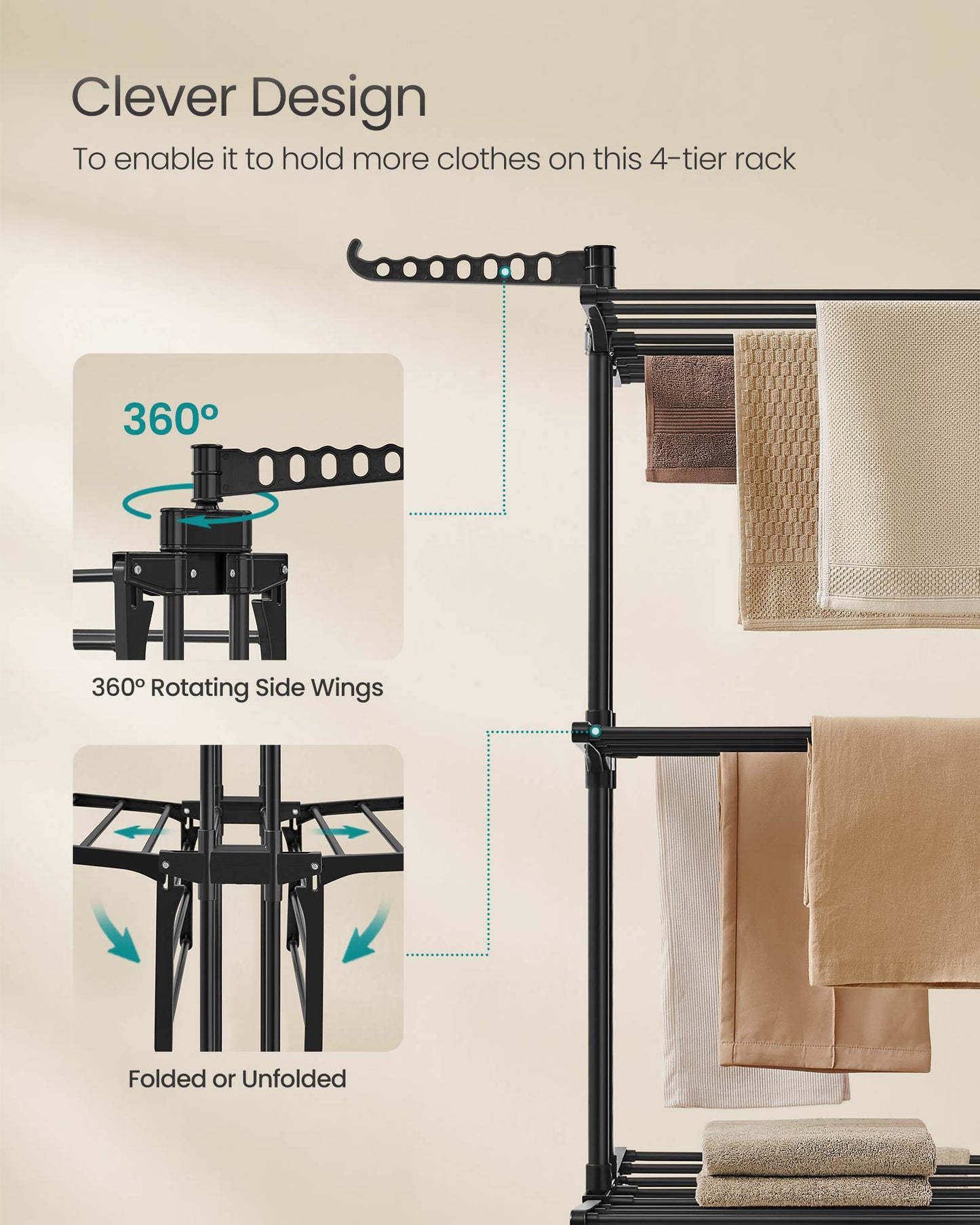 4-Tier Clothes Drying Rack Stand - HWLEXTRA 