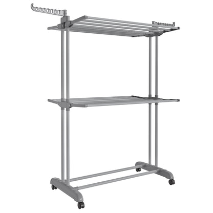 Clothes Drying Rack 3-Tier, Foldable Laundry Drying Rack 148 cm Tall, Stainless Steel, Rolling Laundry Horses