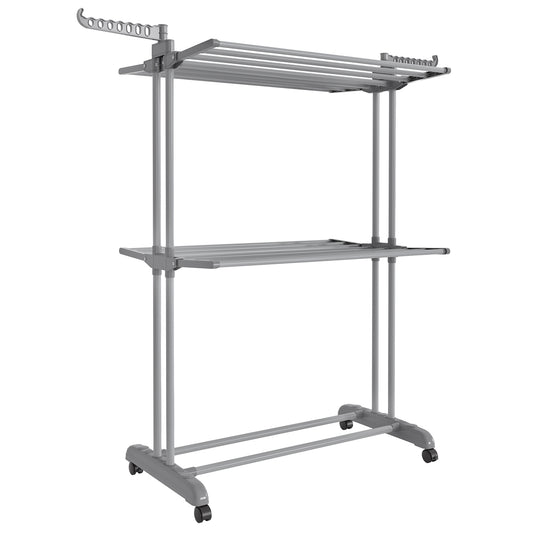 Clothes Drying Rack 3-Tier, Foldable Laundry Drying Rack 148 cm Tall, Stainless Steel, Rolling Laundry Horses