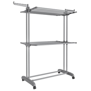 Clothes Drying Rack 3-Tier, Foldable Laundry Drying Rack 148 cm Tall, Stainless Steel, Rolling Laundry Horses
