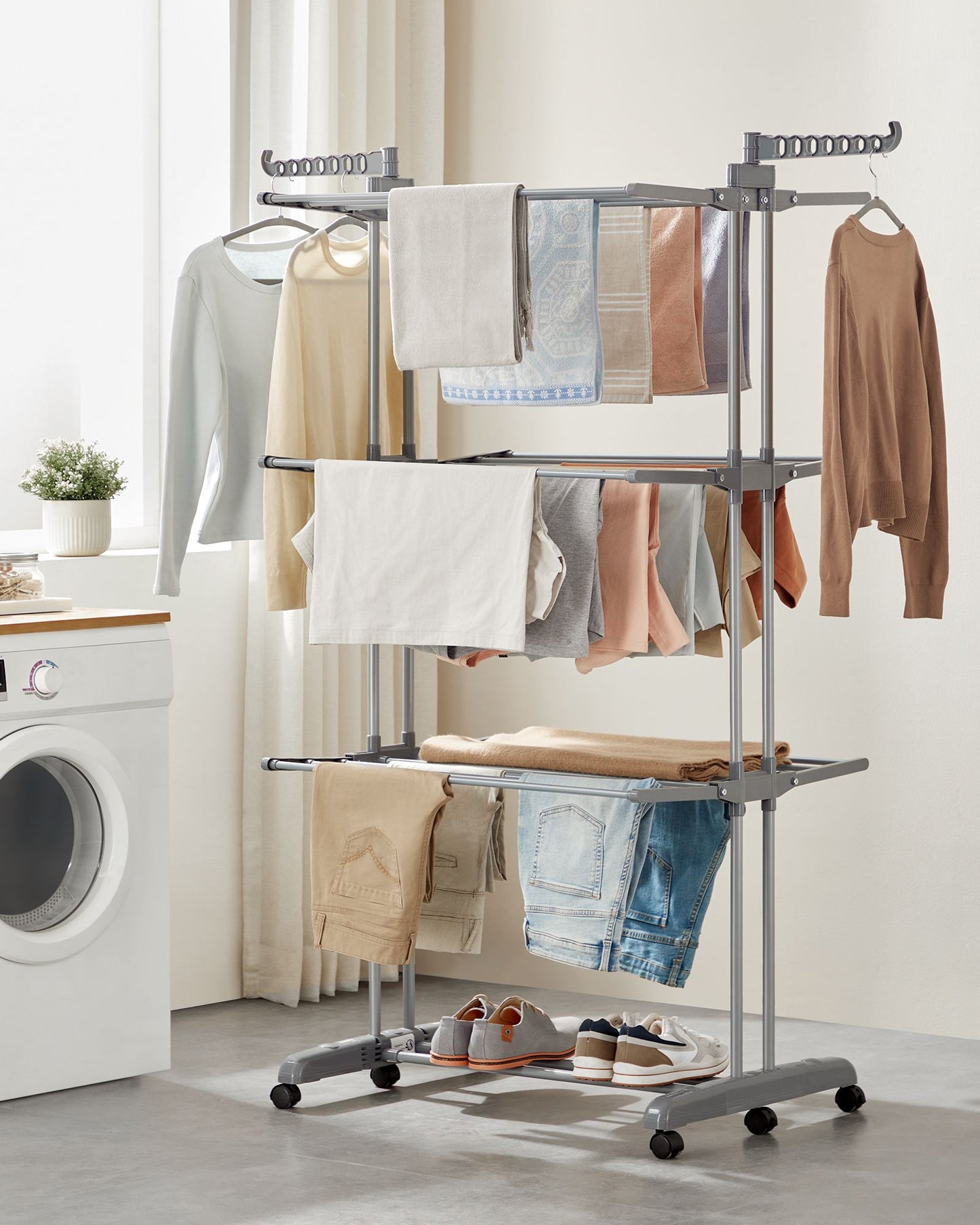 Clothes Drying Rack 4-Tier, Foldable Laundry Drying Rack 173 cm Tall