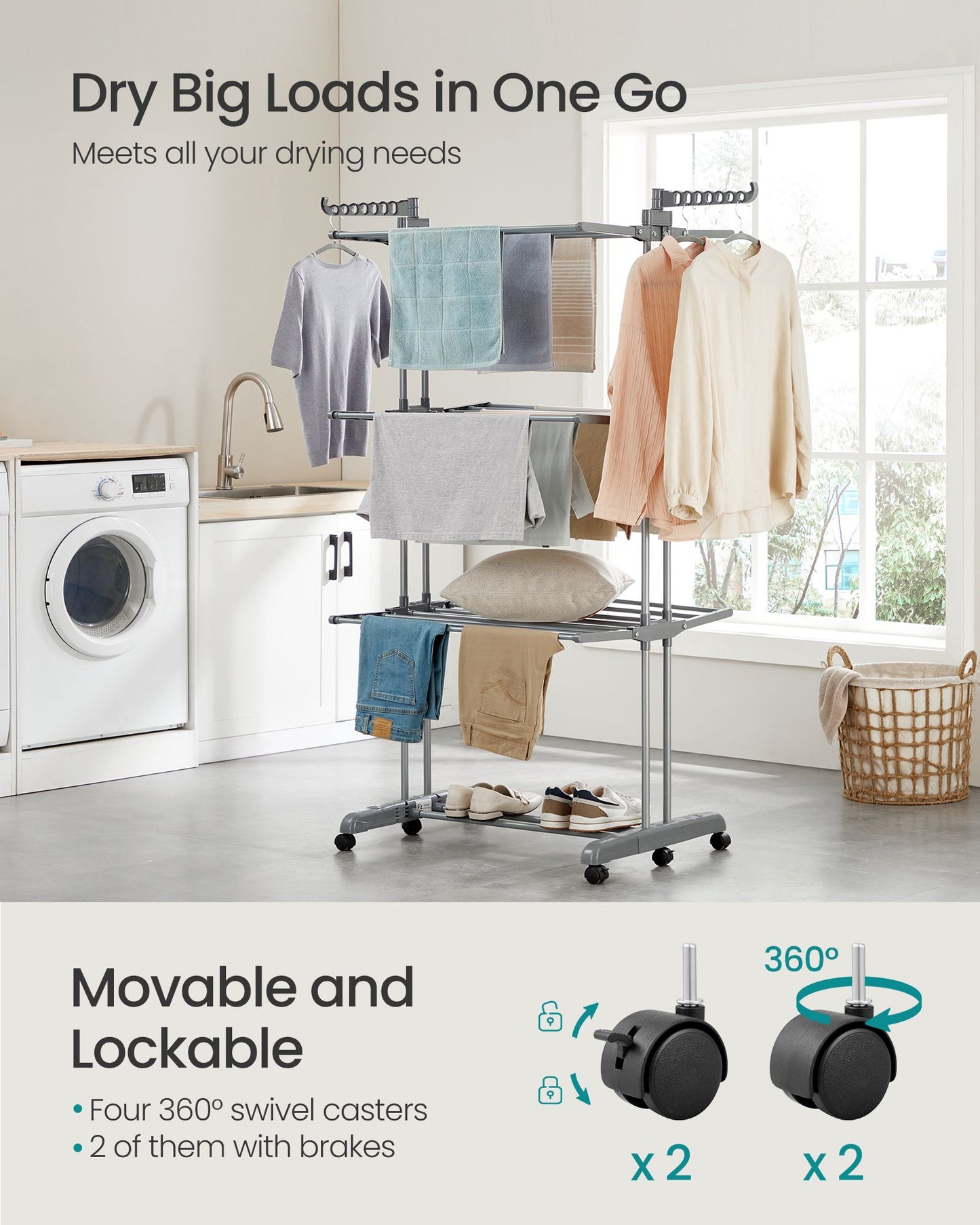 Clothes Drying Rack 4-Tier, Foldable Laundry Drying Rack 173 cm Tall