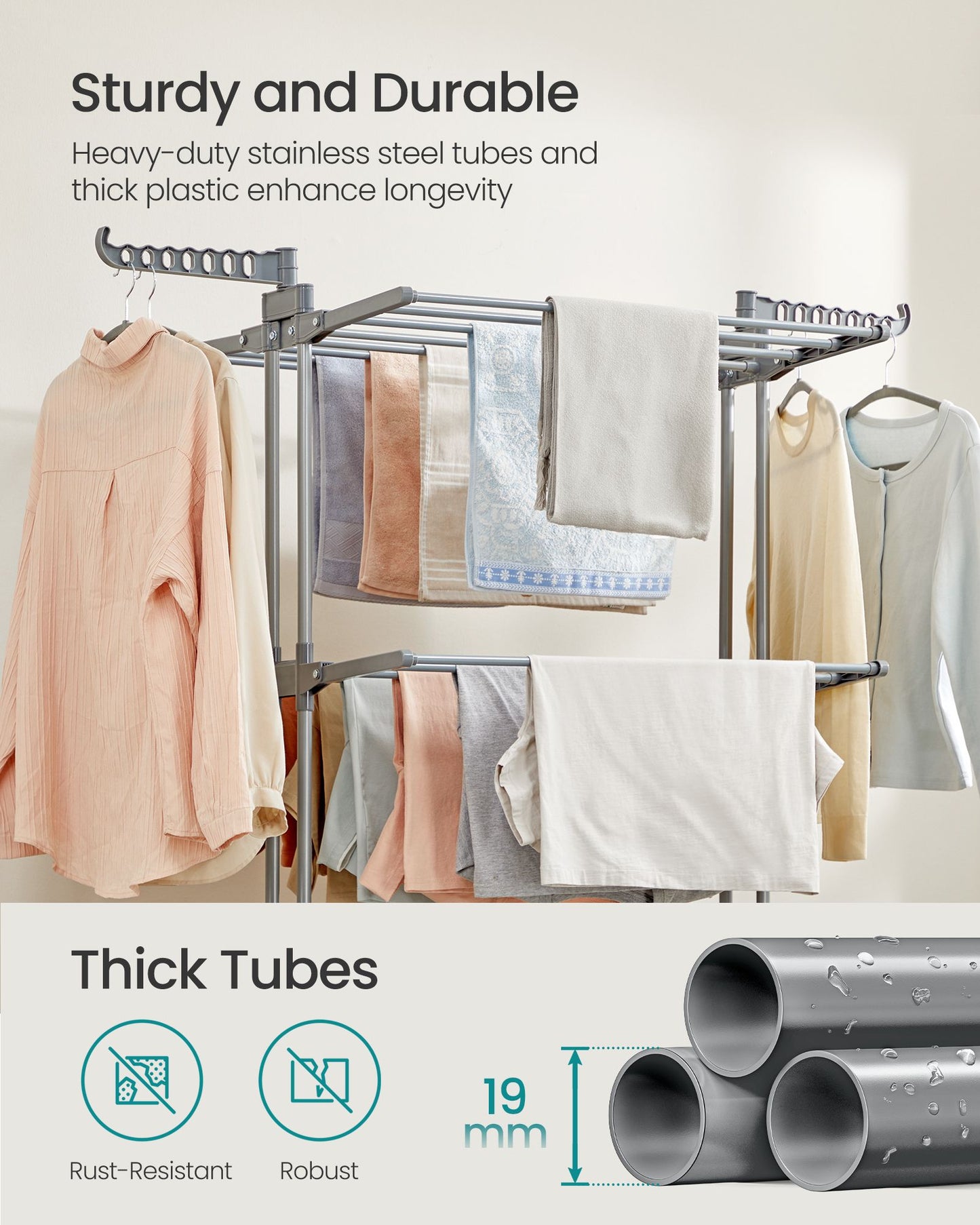 Clothes Drying Rack 4-Tier, Foldable Laundry Drying Rack 173 cm Tall