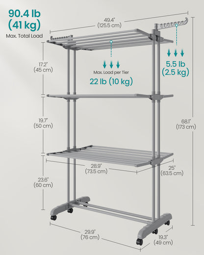 Clothes Drying Rack 4-Tier, Foldable Laundry Drying Rack 173 cm Tall