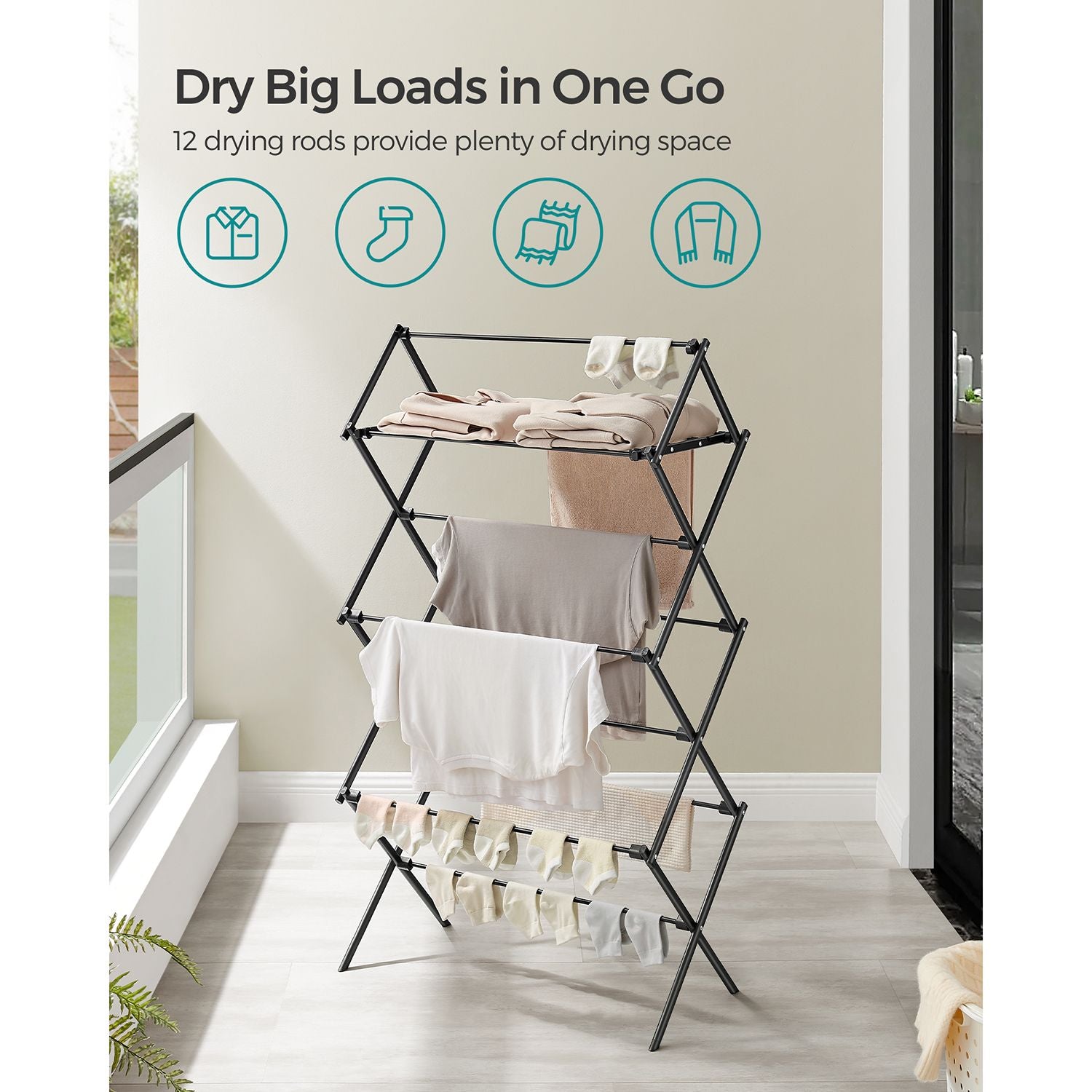 Foldable Clothes Drying Rack with Steel Frame - HWLEXTRA 