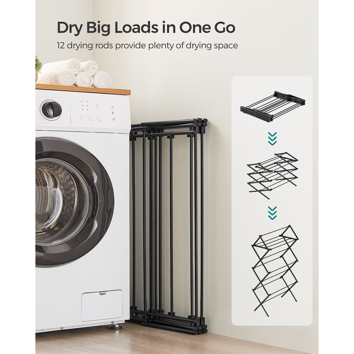 Foldable Clothes Drying Rack with Steel Frame - HWLEXTRA 