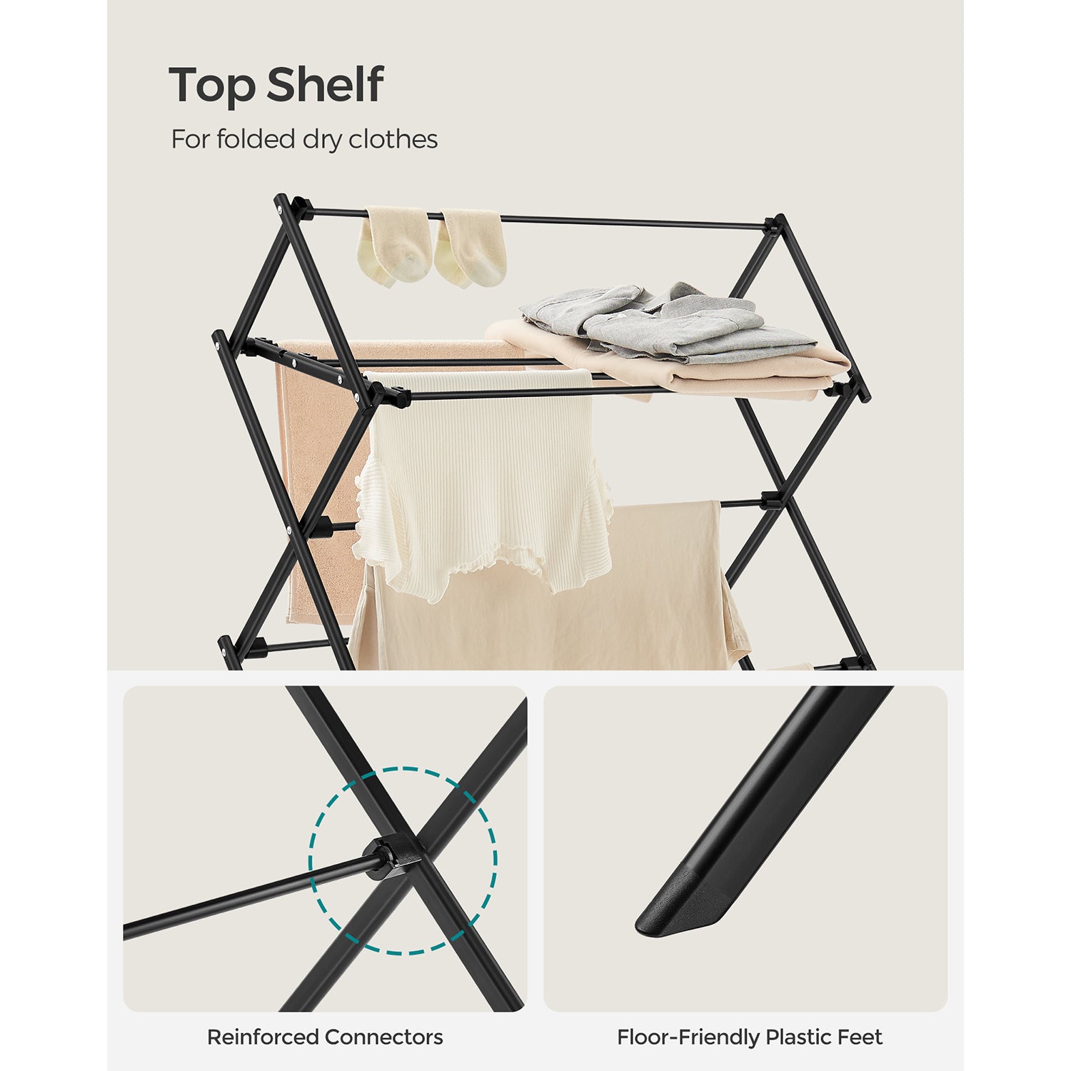 Foldable Clothes Drying Rack with Steel Frame - HWLEXTRA 