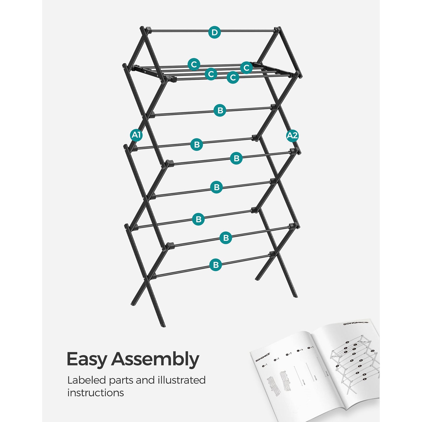 Foldable Clothes Drying Rack with Steel Frame - HWLEXTRA 