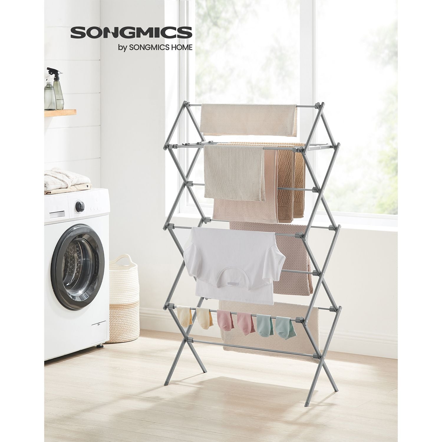 Foldable Clothes Drying Rack with Steel Frame - HWLEXTRA 